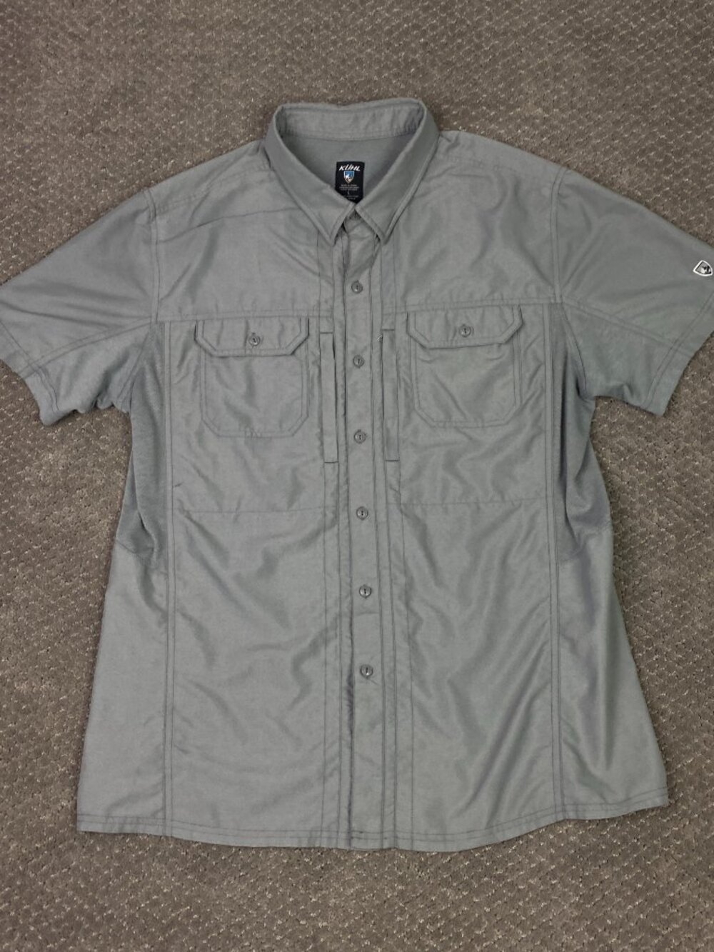 Kuhl Airspeed Short Sleeve Shirt Mens Large Gray Button Up Down Hiking Fishing
